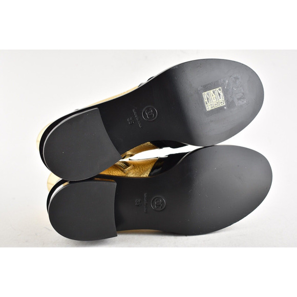 Chanel 18B Gold Black Patent Suede CC Logo Zipper Zip Short Ankle Bootie Boot 35 - Picture 10 of 10